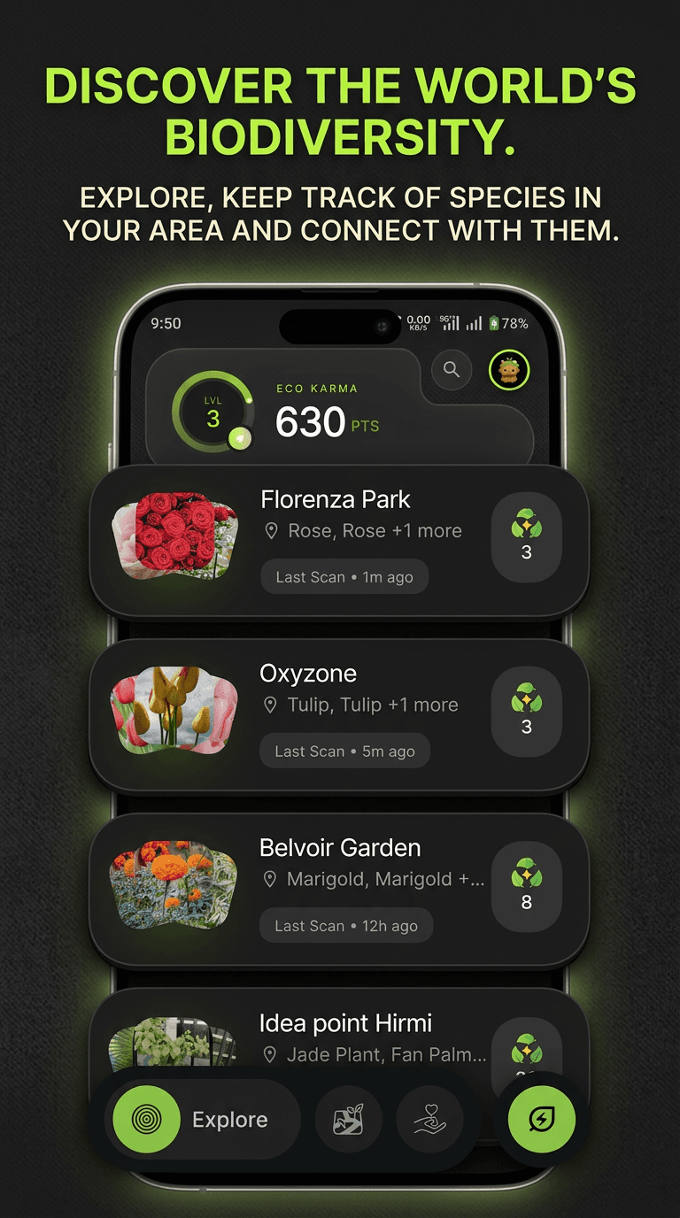 Belvoir biodiversity feed showing species and parks near you